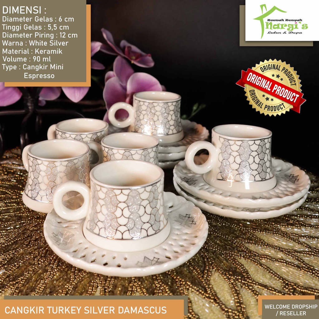 Cangkir Kopi/Teh Keramik Set Espresso Turkey/Arab Mewah Luxury (Isi12) Bukan Sango Best