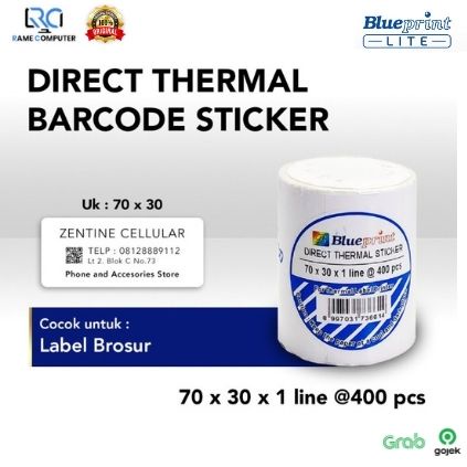 Direct Thermal Sticker / Label Stiker BLUEPRINT 70x30 x 1 Line Isi 400 cocok untuk label brosur