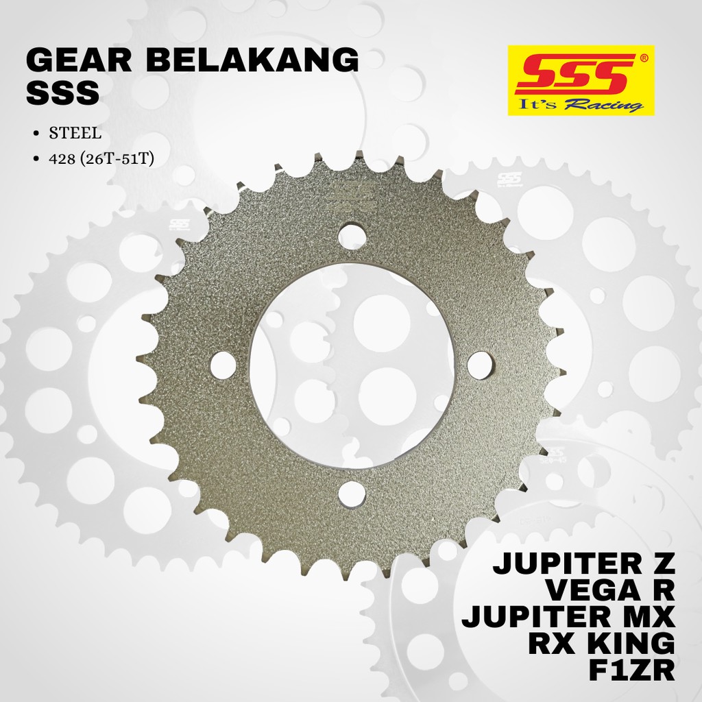 Gear gir jupiter z vega r mx f1zr rxking rxz sss 428 26 27 28 29 30 31 32 33 34 35 36 37 38 39 40 41 42 43 44 45 46 47 48 49 50 STEEL SILVER