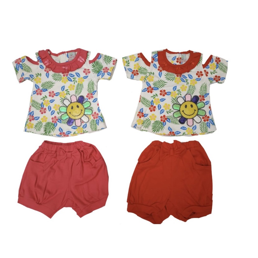 Setelan Sunflower 3-9 Bulan Setelan Pendek Fashion Bayi Anak Perempuan CBKS