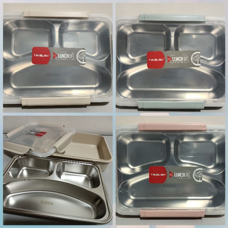 kotak makan stainless 304 3sekat 880ml/lunchbox stainless 304 3sekat