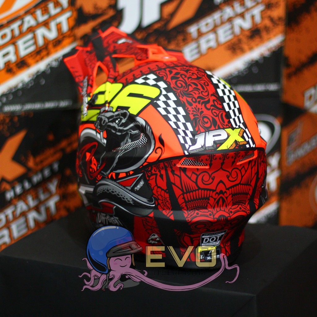 HELM JPX CROSS_SERI X16 - FLUO RED DOFF + GOOGLE SNAIL (ONGKIR 2 KG) HELM JPX TERBARU