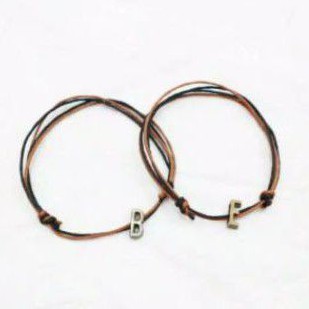 Gelang Inisial Nama Custom Huruf Bronze Selip Tali Kulit 2 Layer Mix warna