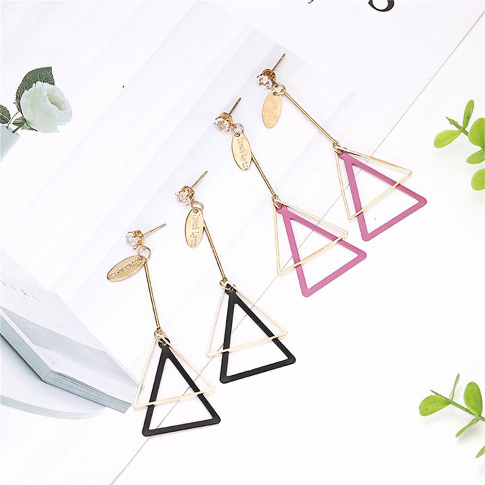 Anting warna-warni gaya manis ramah lingkungan cat anting segitiga logam dalam enam warna