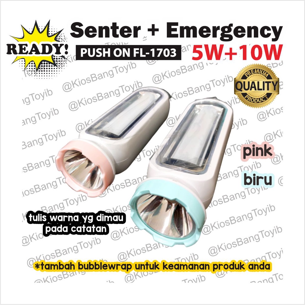 Senter LED 5W + Lampu Emergency 10W Wireless Tanpa Kabel (PUSH ON FL-1703)