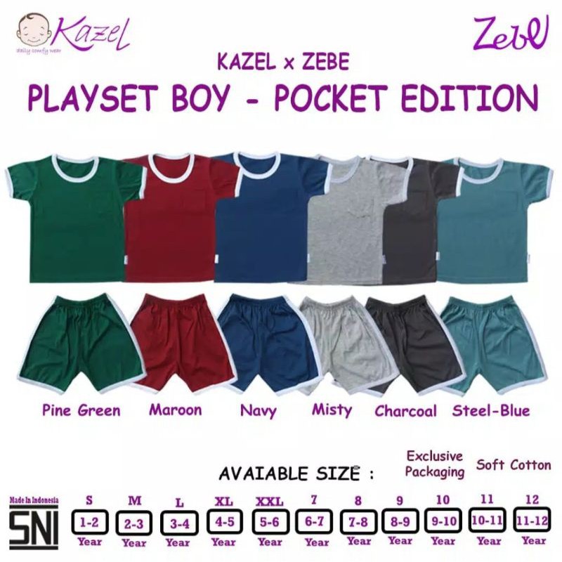 Kazel Playset Boy Pocket Edition part 1/ kazel setelan pendek/ baju anak kazel