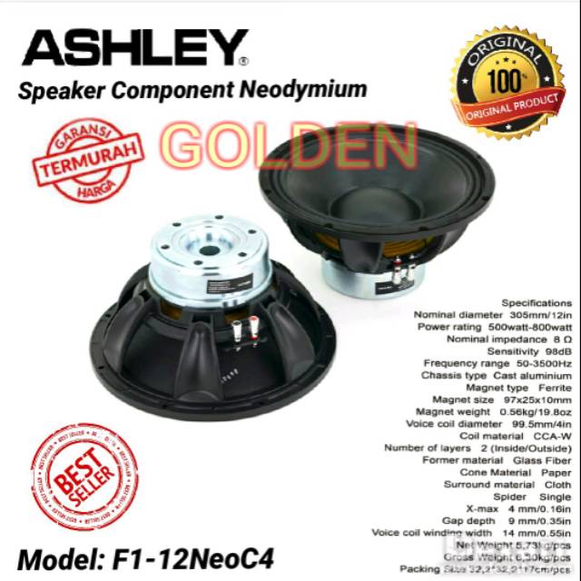Woofer Ashley F1 12NeoC4 Speaker Component 12 inch Magnet Neodymium