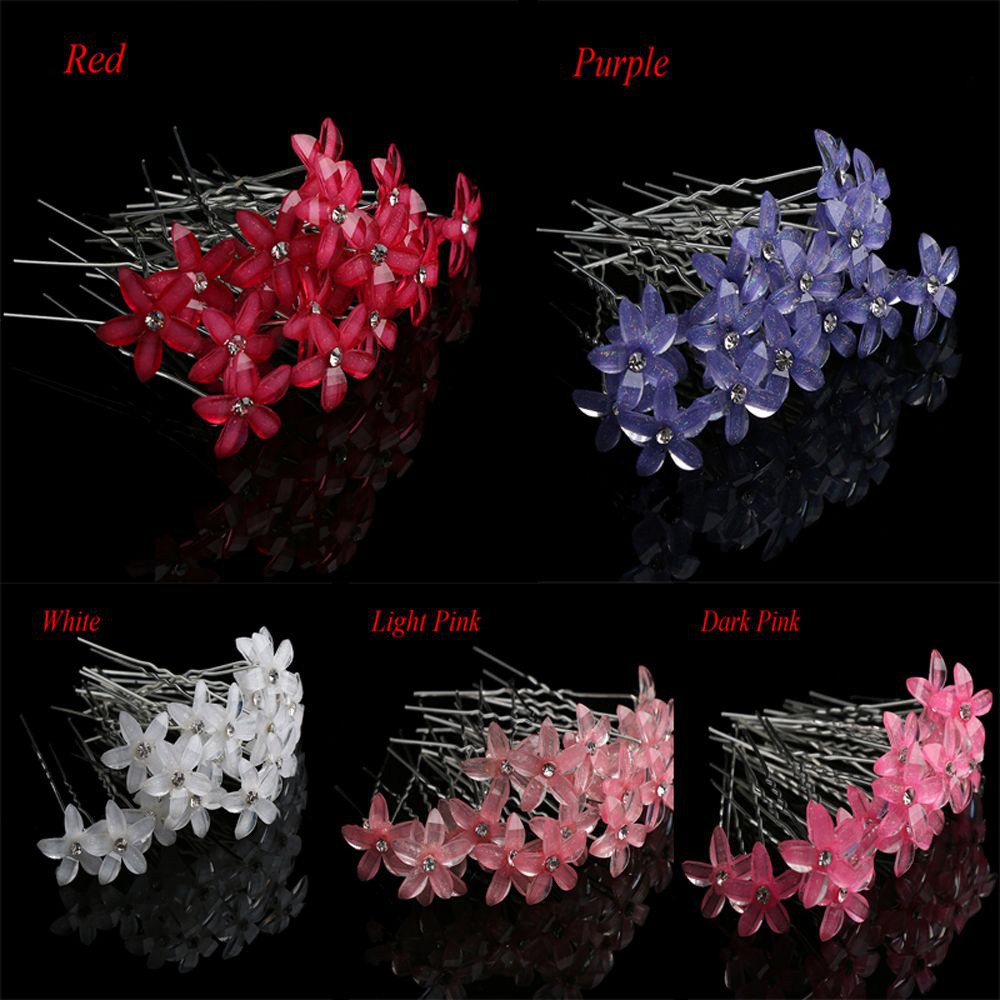 20pcs Jepit Rambut Bentuk Bunga Aksen Kristal Berlian Imitasi Warna-Warni Untuk Hiasan Kepala Pengantin