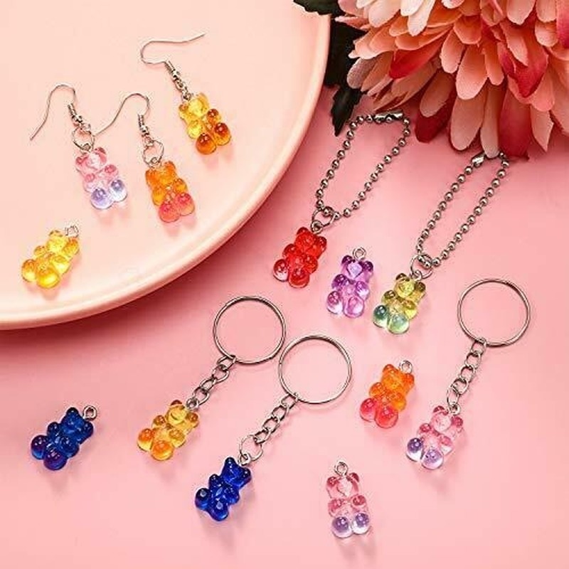 10 / 50pcs Gantungan Kunci Bentuk Beruang Gummy Bear Bahan Resin Jelly Transparan Warna Gradasi