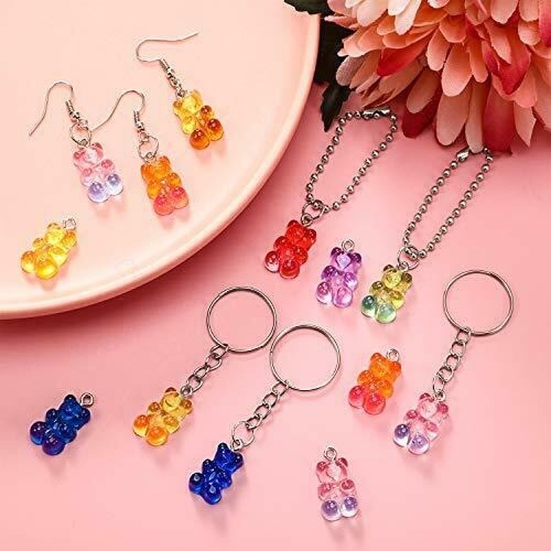 Ornamen Liontin Kristal Bentuk Beruang Gummy Bear Warna Campur Handmade Untuk Membuat Gelang Anting