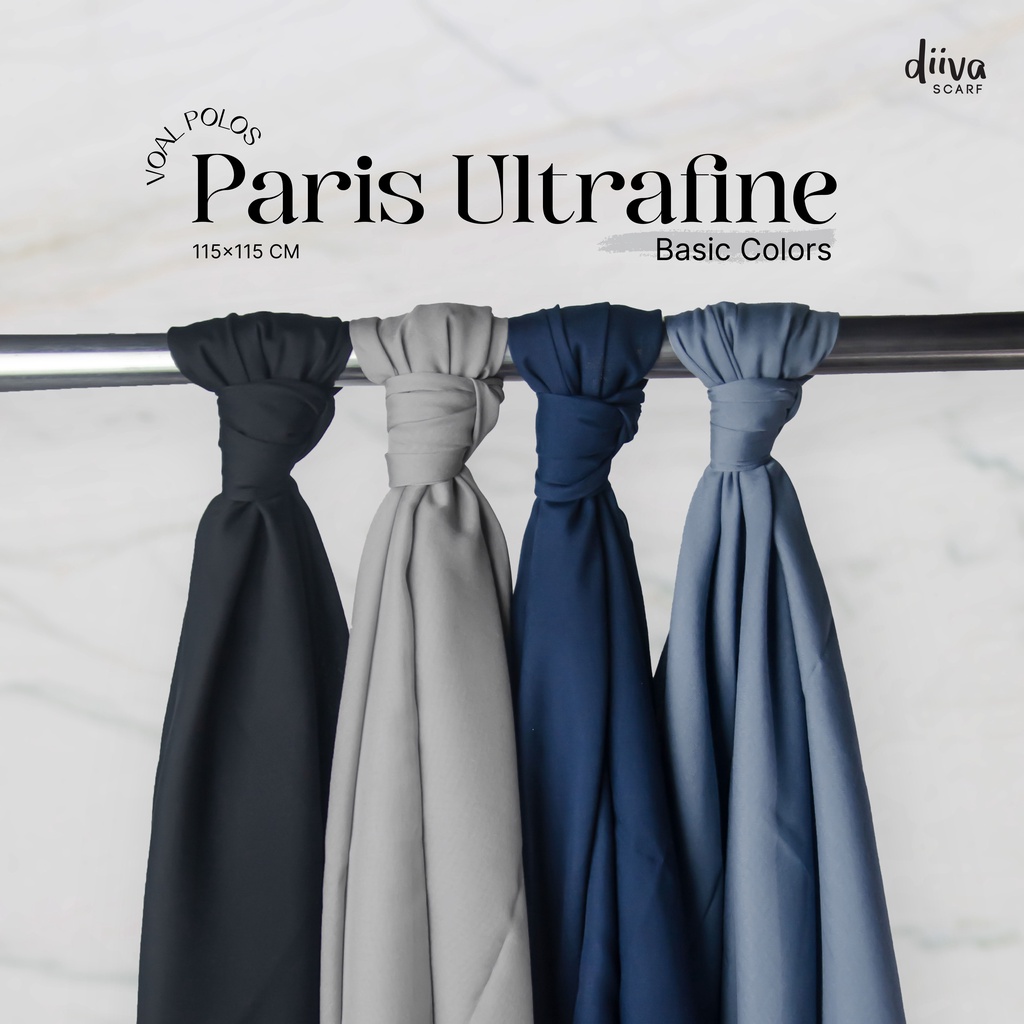DIIVA SCARF PARIS ULTRAFINE PREMIUM - BASIC COLORS kerudung hijab segi empat polos hitam navy silver