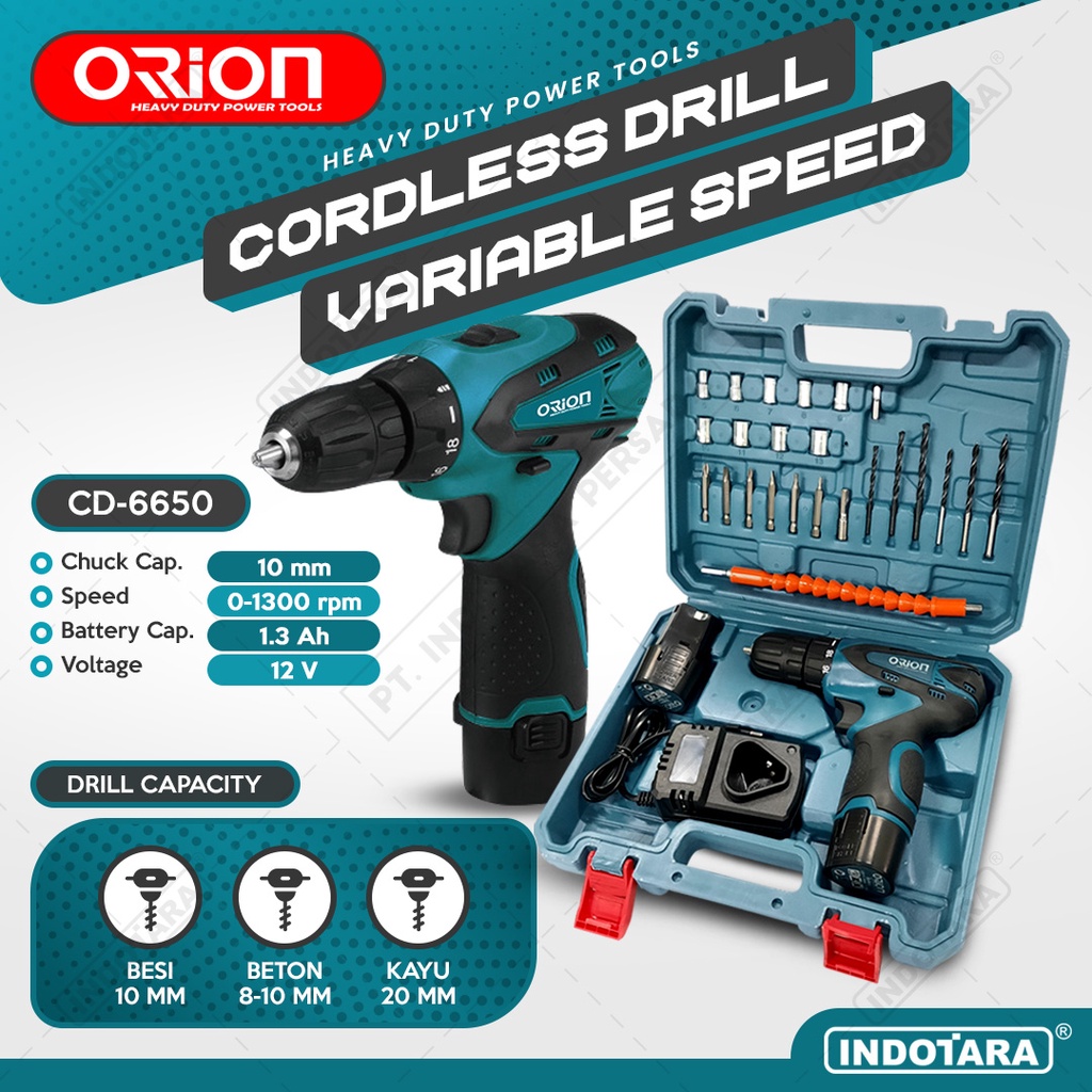 Mesin Bor Baterai Tangan / Cordless Drill Battery Orion CD-6650 2 Battery