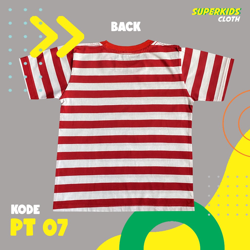 KAOS ANAK STRIPE SALUR MERAH TERMURAH ECER GROSIR SUPERKIDS CLOTH 1 - 8 TAHUN