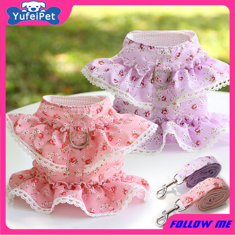Yufei Tali Kekang Anjing Peliharaan Motif Bunga Bahan Lace Untuk Musim Semipanasgugur