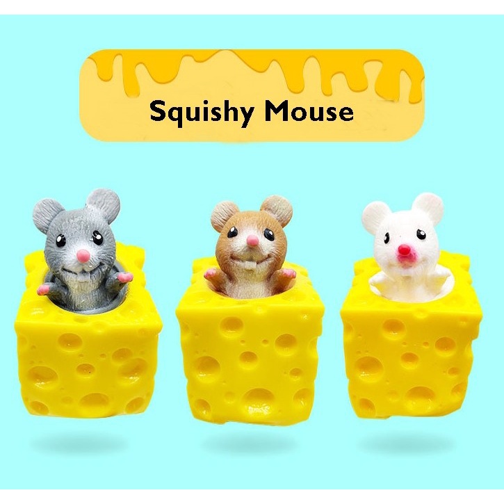 Mainan Squishy Mouse Squisi Tikus Keju Karet Silikon Penghilang Stress Ukuran Besar