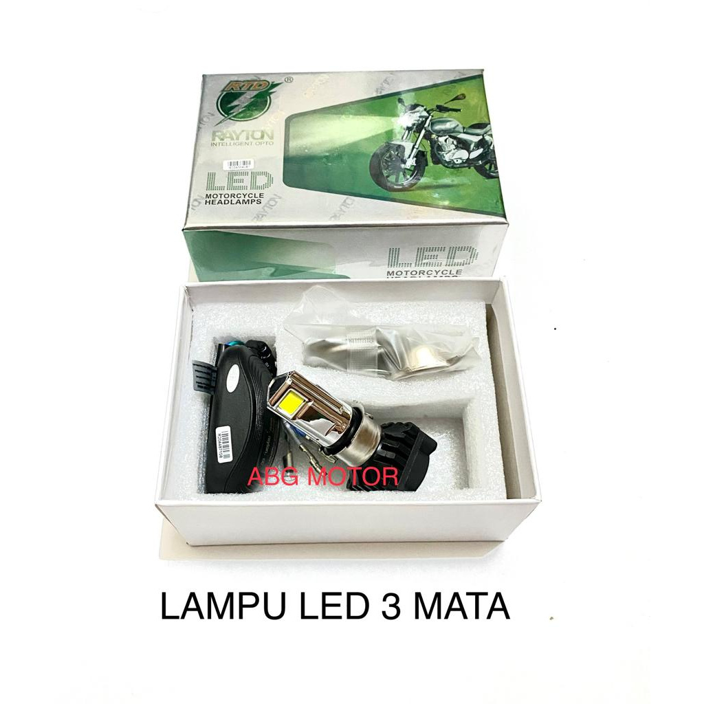 BOLA LAMPU DEPAN MOTOR LED 3 MATA UNIVERSAL RTD