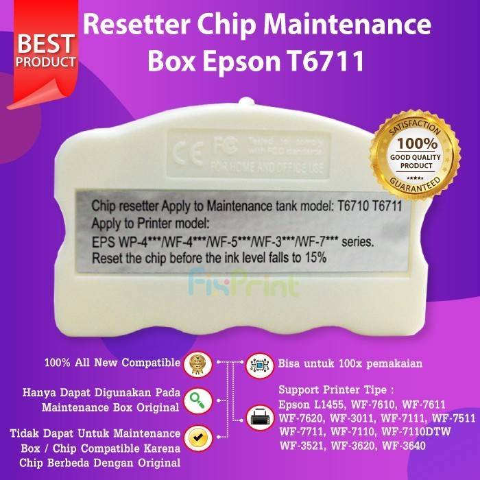 Resetter Maintenance Box T6711 Printer Epson WF7511 WF7211 WF7111 WF3521 L1455 WF-7711 WF7711 WF7611