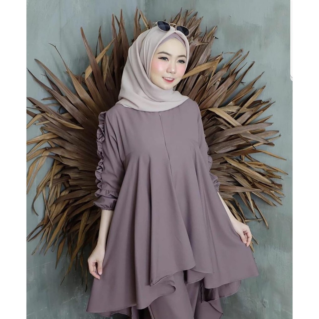 COD - SADEWI SET 2in1 BAJU SETELAN WANITA WOLLYCREPE PREMIUM ONE SET STELAN MUSLIM TERMURAH TERLARIS-4
