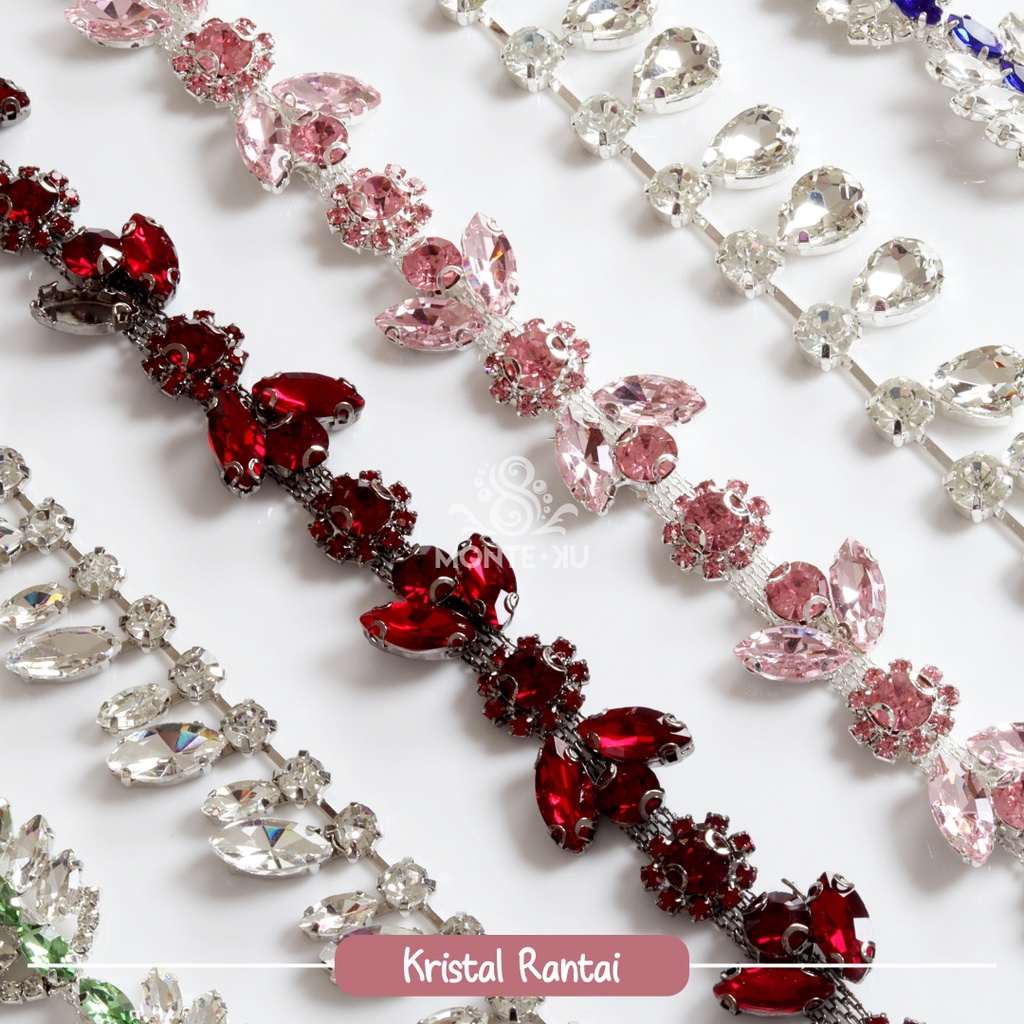 Renda Kristal Rantai Renda Permata Berlian Mutiara Per meter untuk hiasan baju gaun kebaya