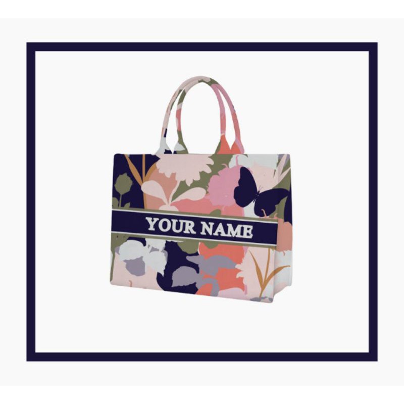 Tas Kanvas Custom Print Kupu Kecil Ungu Pink | Totebag Nama