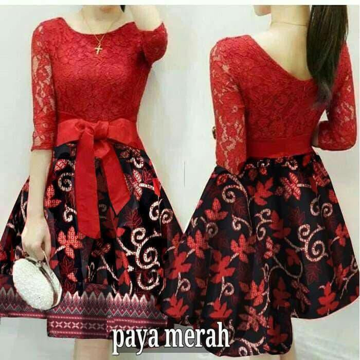 DRESS BATIK/MINI/MIDI DRES REMAJA/GAUN PESTA MERAH ELEGAN/BAJU KANTOR