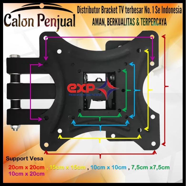 Bracket TV SAMSUNG 14 s/d 43 inch 6 ARAH FULL BESI SUPER KOKOH GARANSI 100% ORI