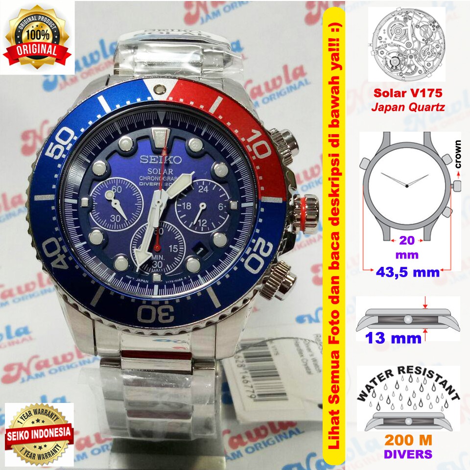 seiko solar chronograph pepsi