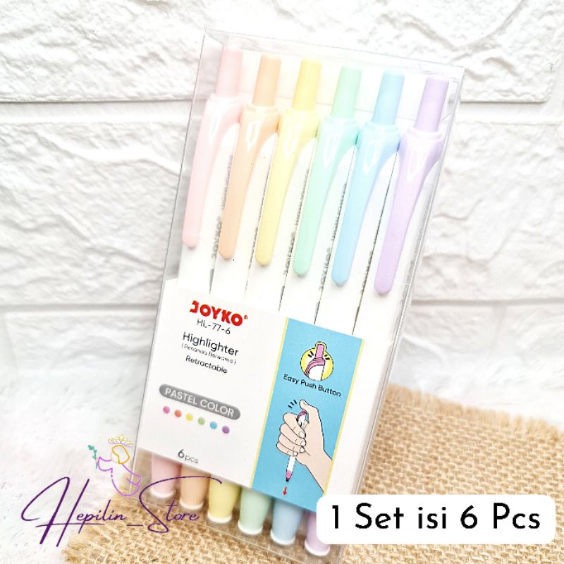 

Highlighter Joyko Warna PASTEL 1 set isi 6 PCS / Highlighter Joyko Warna Warni Pastel