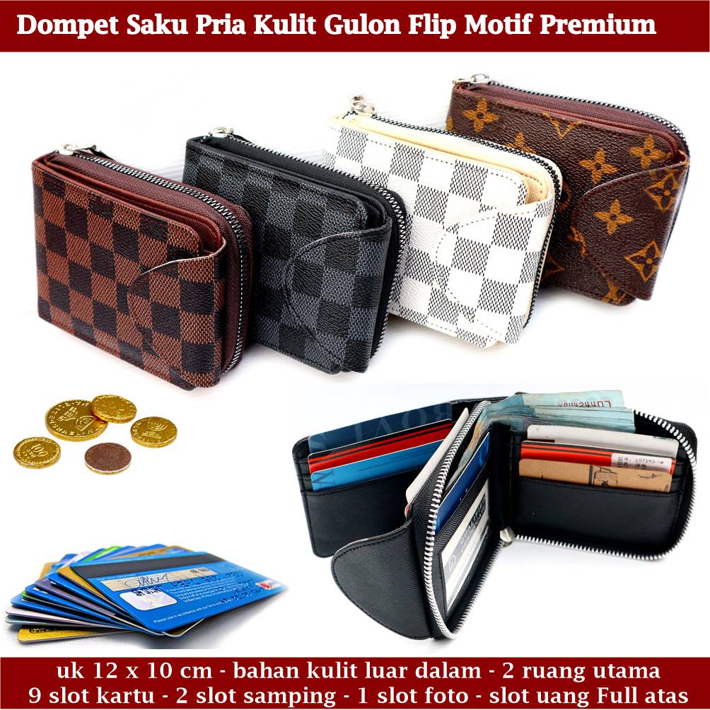 Dompet Cowok Pria Kulit Resleting Gulon Motif