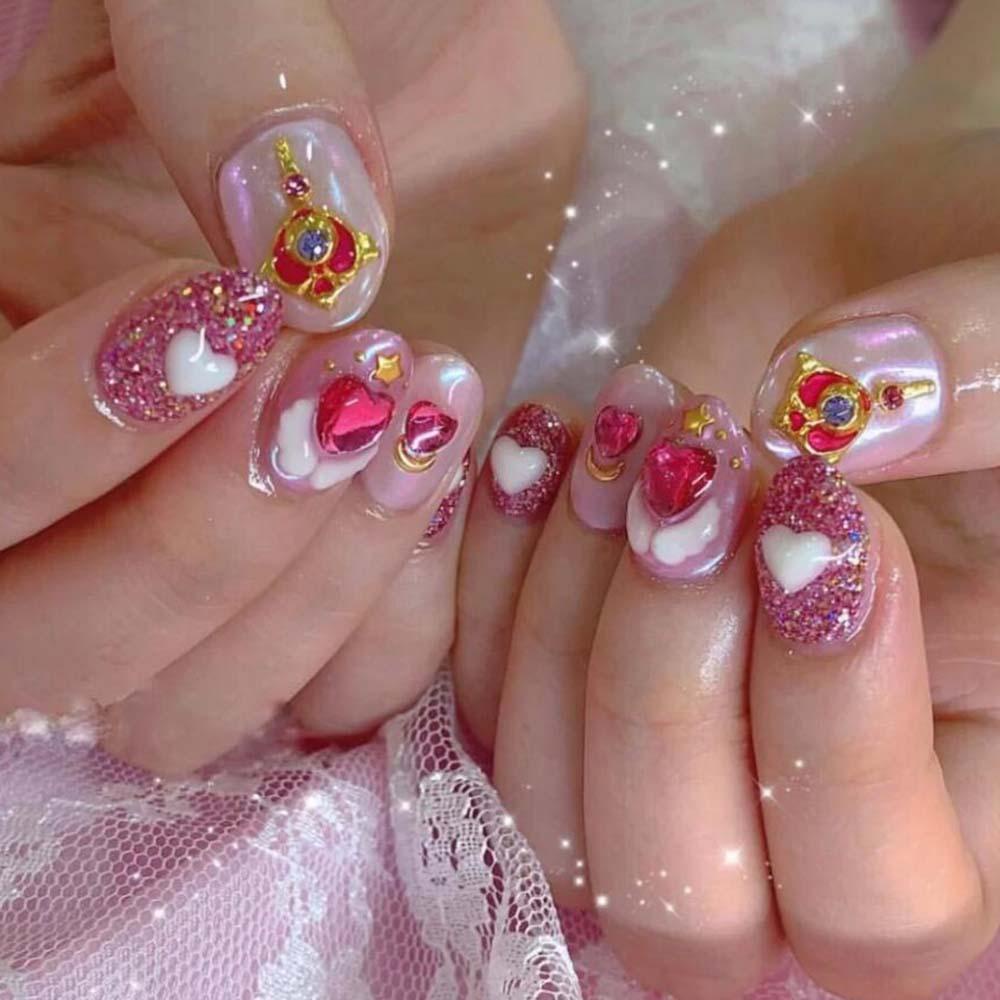 Mxbeauty Dekorasi Nail Art 3D Mini Sailor Moon Gaya Rivet Jepang Shiny Charms Glitter Perhiasan Manicure Aksesoris