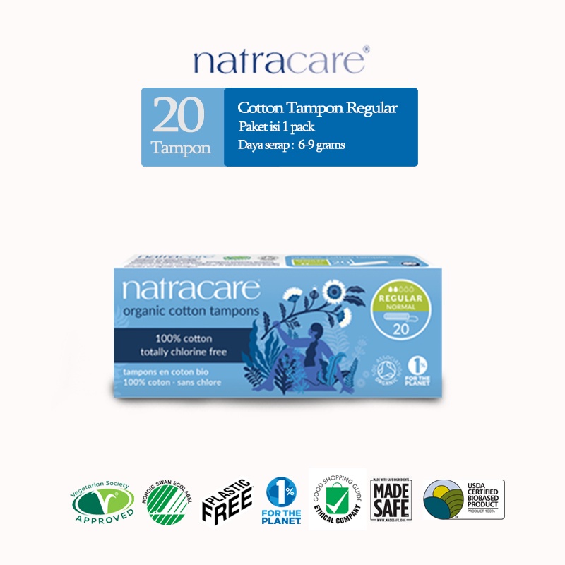 NATRACARE Organic Tampon Digital Cotton Regular Tampon 20s  | Pemutih Free | Plastic Free | Menstrua
