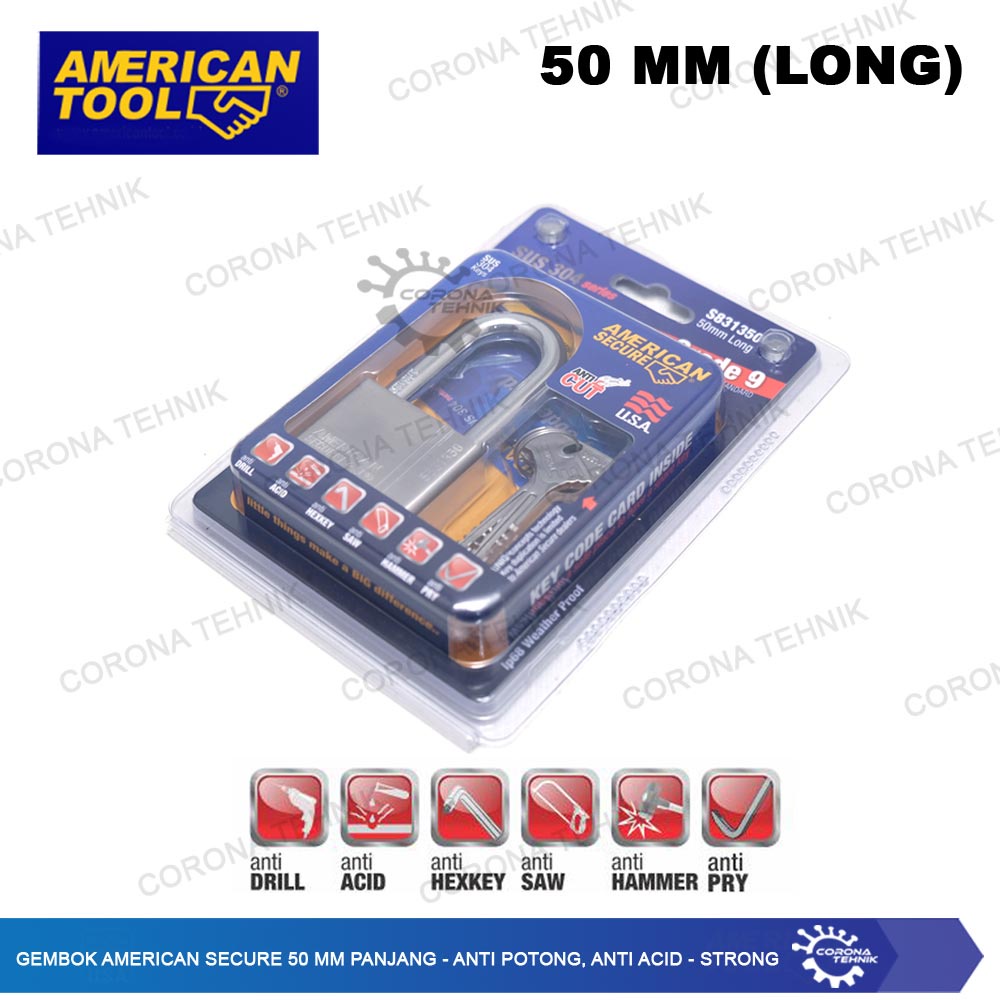 American  - Gembok Secure 50 mm Panjang - Anti Potong, Anti Acid - Strong