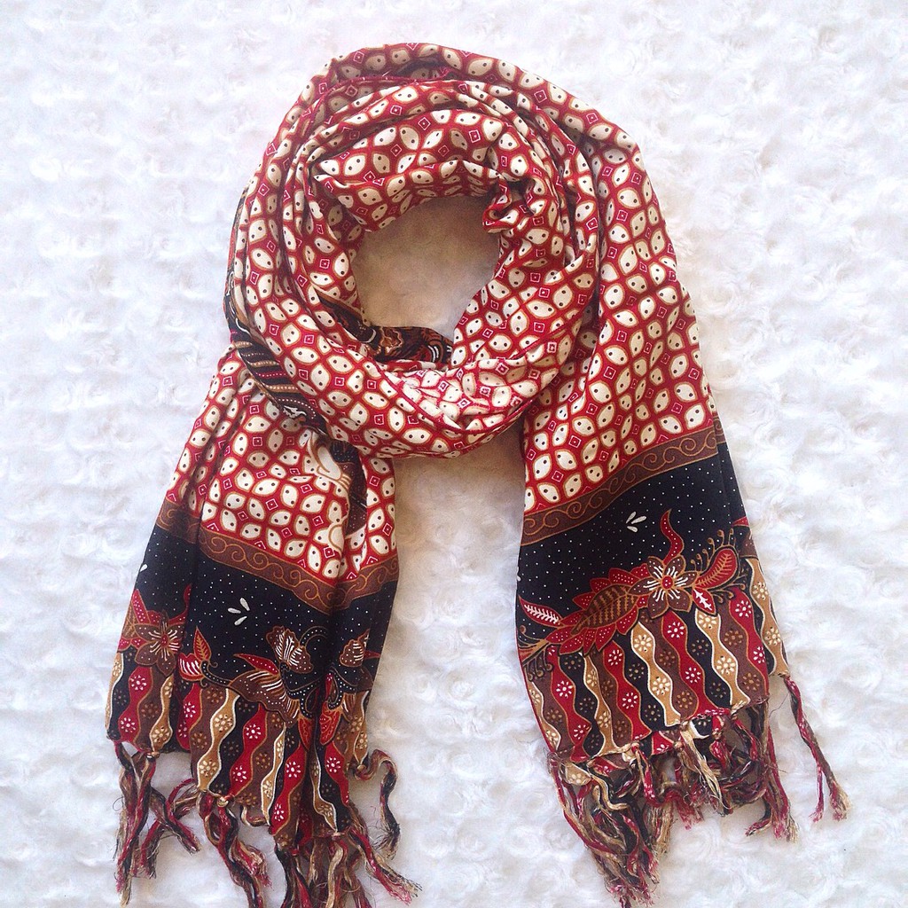 Omah Etnik Syal Scarf Batik Motif Kawung Mix Wayang 03-Merah