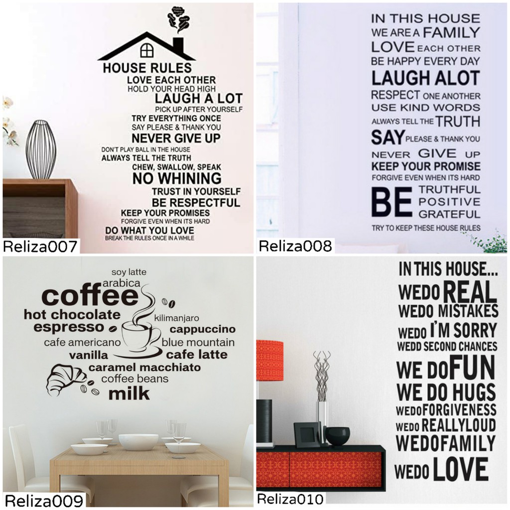 RELIZA WALLSTICKER QUOTES IN THIS HOUSE WE ARE FAMILY KITCHEN OFFICE HITAM STIKER DINDING