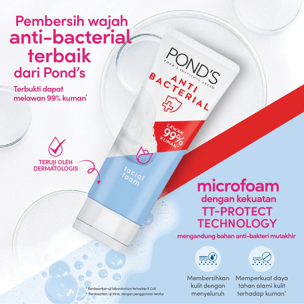 Ponds Facial Foam Sabun Muka Pembersih Wajah Anti Bacterial 100g