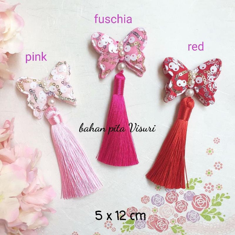 Aksesoris CNY Imlek Kupu Susun Sequin Hias Tassle per biji