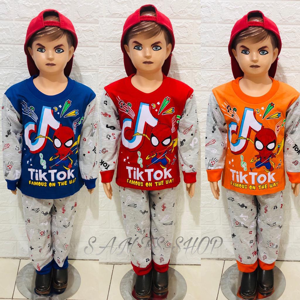 SAN FS SHOP - Baju Setelan Panjang Anak Laki-Laki Motif Tiktok untul 1-10 Tahun