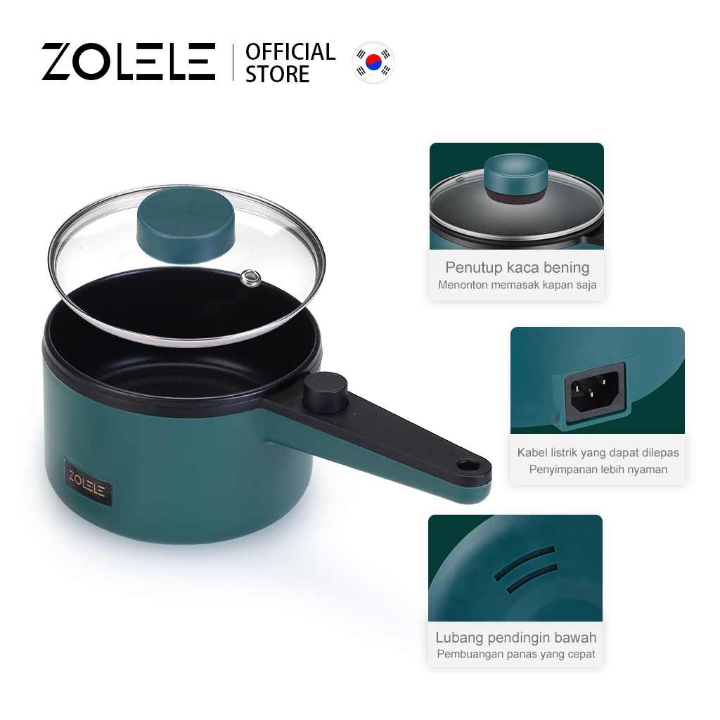 ZOLELE Panci Listrik Rice Cooker 1.2L Mini Non Stick Penanak Nasi Large Capacity Electric Cooker Hot Pot Alat Masak Household Wok Kitchen Portable Fry Pan Kukus Steamer ZC001