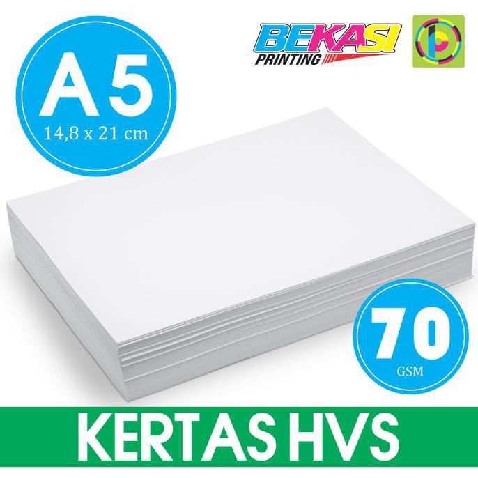 

Kertas HVS 70 GSM Ukuran A5 (14,8 x 21 cm) - Per Pack Isi 100 Lembar