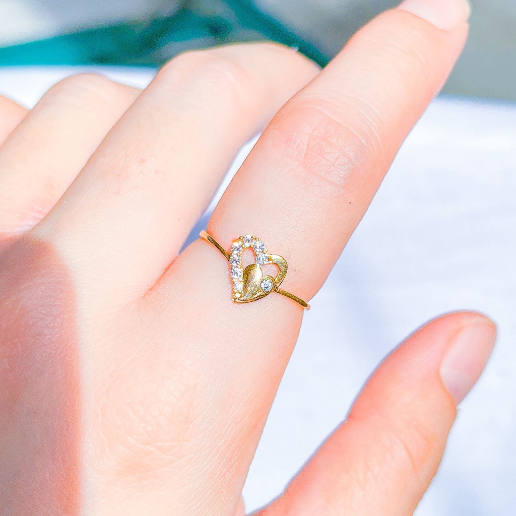 Cincin anak dan dewasa emas asli kadar 700 70 16k love permata padat heart beige gold hati aesthetic blink bling ringan 1 gram gr kado pacar wanita