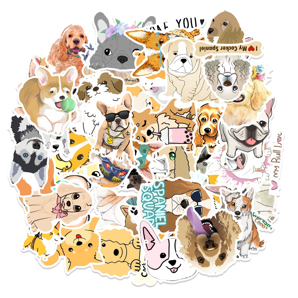 50 Pcs/set Cartoon Cut Dog Pattern Sunscreen Reusable Stickers for Motorcycle Cup Decoration