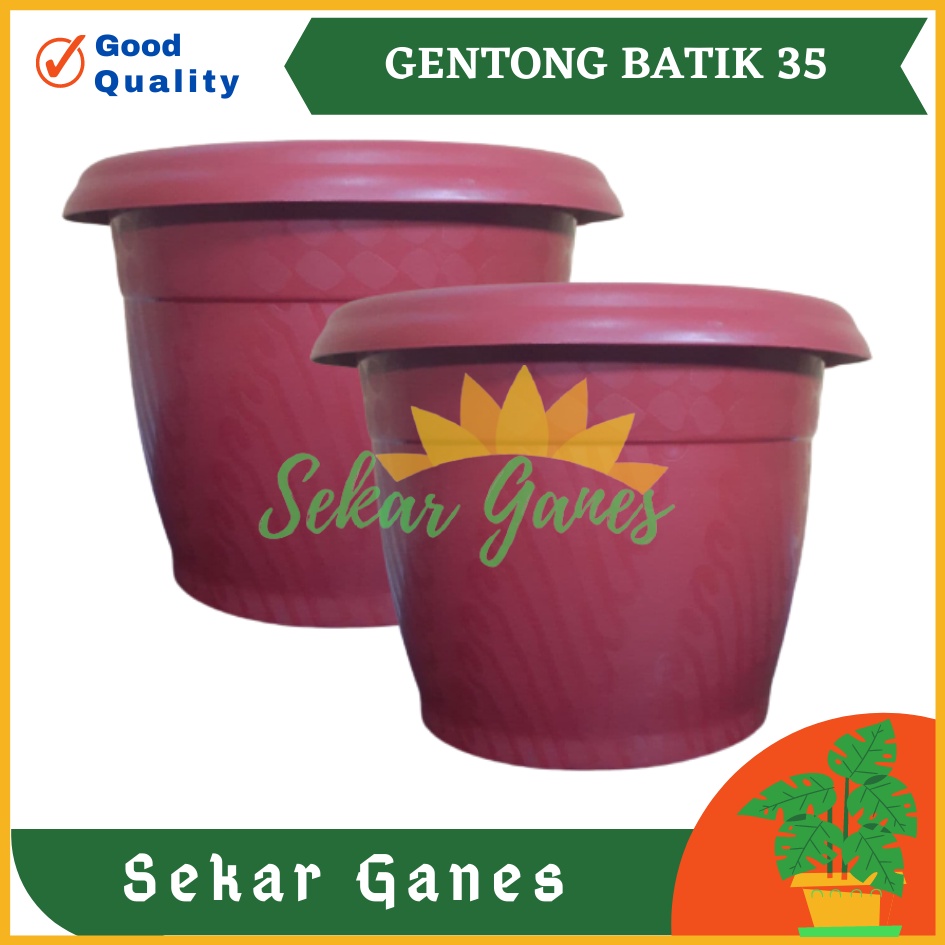 Pot Gentong 35 Batik Coklat Merah Bata Terraccota Terakota Pot Tanaman Plastik Bunga Jumbo Besar Murah Grosir 40 cm