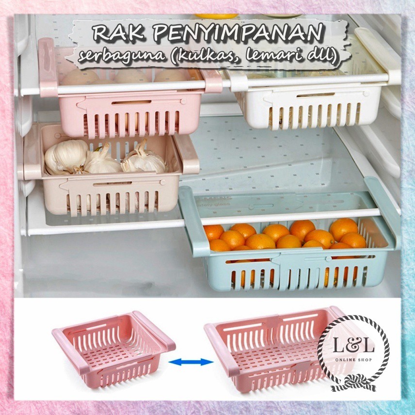 Rak Penyimpanan | Keranjang Kulkas Sekat Partisi | Tempat Serbaguna | Fridge Pull Out Storage