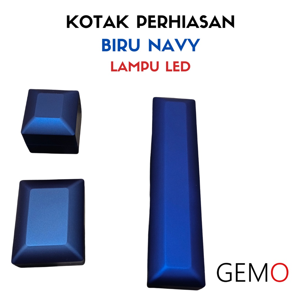 Kotak Perhiasan Berlampu Warna Biru Navy Set / Cincin / Liontin / Gelang / Kalung Koye / Jewelry Box Tempat Perhiasan Lampu LED Murah Cocok Untuk Gift / Hadiah, Lamaran, Mahar Pernikahan, Hantaran Tunangan, Seserahan Pernikahan