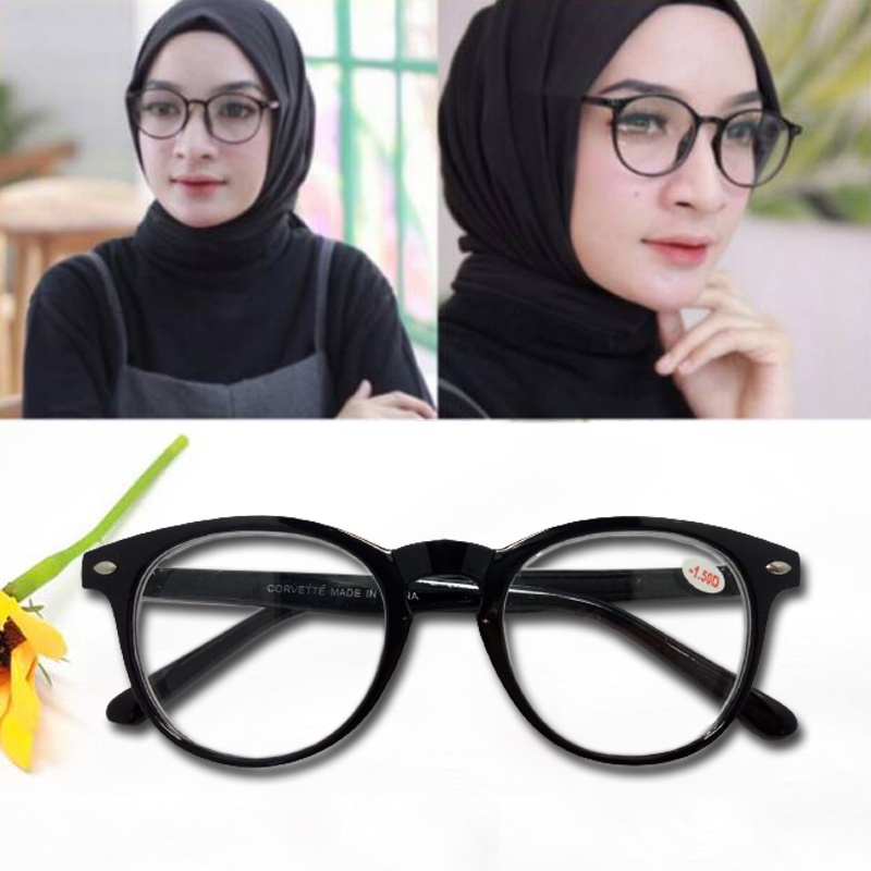 Kacamata Minus (-) Frame Hitam Oval Kacamata baca Minus Wanita Pria Unisex Kacamata Rabun Jauh Eyeglasses Protection Kaca mata Lensa Mines Reading Glasses