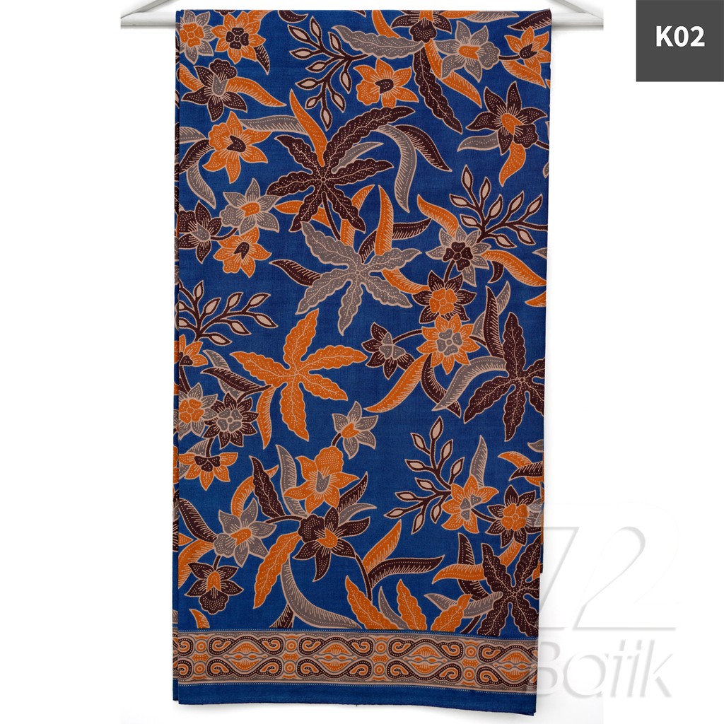 KAIN BATIK PREMIUM Bahan Katun Motif Kembang Setaman Warna Biru Orange 724031 Cap 72 Jarik Jarit Samping Kebat Panjang Batik Katun Modern Premium Bahan Seragam Batik Pernikahan Kantor Keluarga Murah Kamen Jadi Batik Bali Lembaran