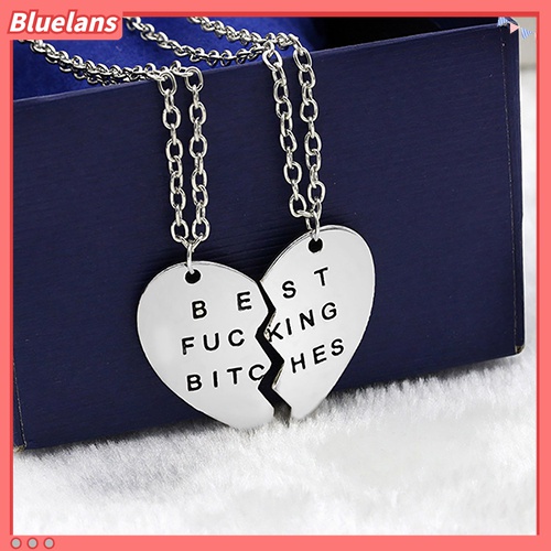 2pcs / Set Kalung Persahabatan Dengan Liontin Hati Motif Ukir Tulisan