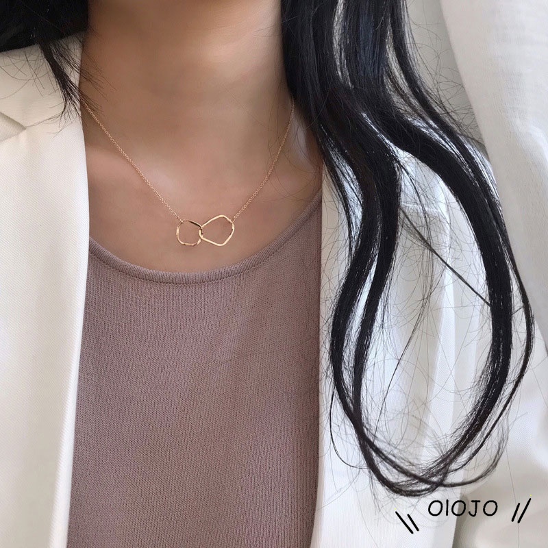 Kalung Choker Rantai Liontin Lingkaran Ganda Interlocking Gaya Korea Untuk Dekoratif - ol