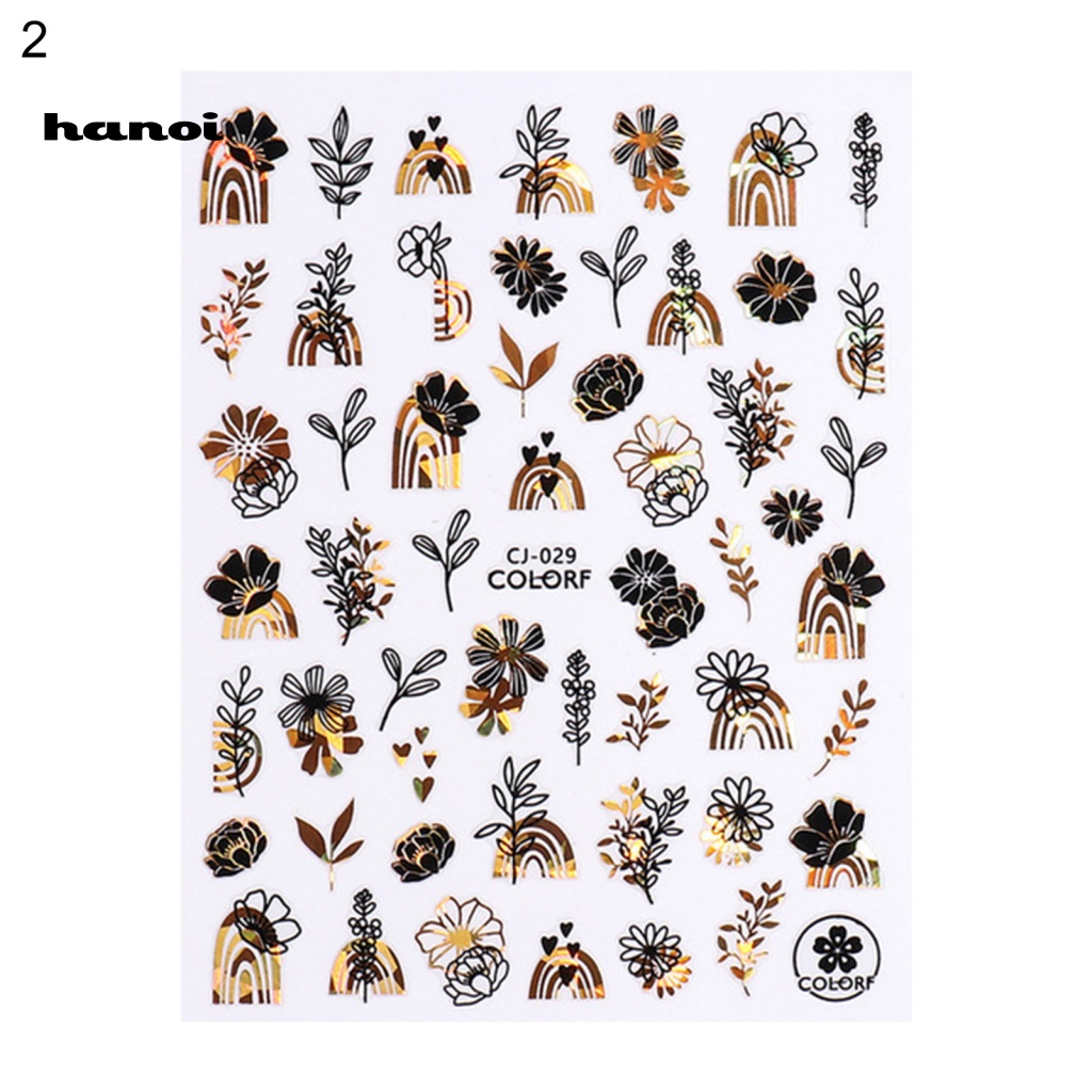 Han_stiker Kuku Motif Hati Warna Hitam Bronzing Untuk Nail Art