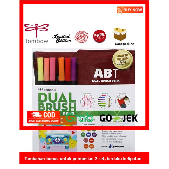 

(BISA COD) Tombow Dual Brush Pen ABT, Retro, set 10, free case
